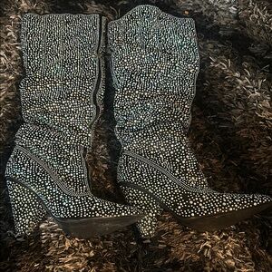 Black and White Studded Boots